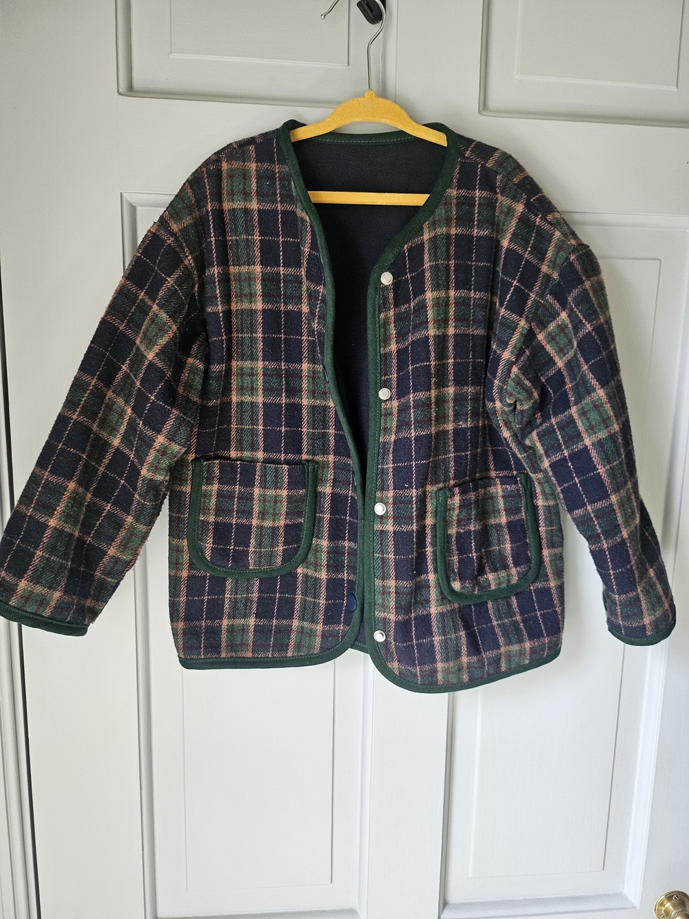 Kids Plaid Quilted Button-Front Jacket in Navy and Green